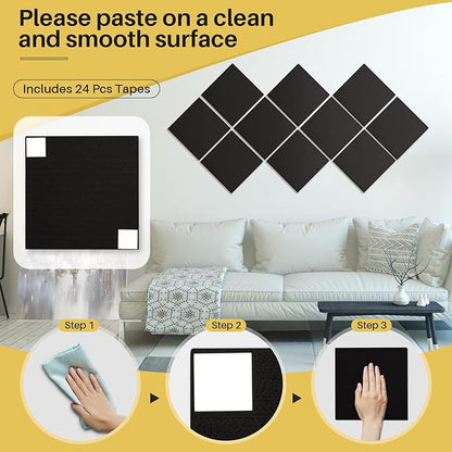 DOLLAR BOSS Large Cork Board for Wall 48" x 36" x 0.5" Bulletin Board 12 Packs Black Cork Board Tiles Self Adhesive Felt Wall Tiles with Pushpins, Corkboard for Office Pin Board Tack Board, Black