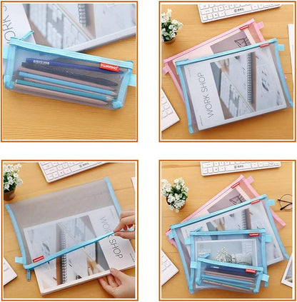 Pendancy Mesh Zipper Pouch 5pcs Lightweight Nylon File Folders Document Organizer Cosmetic Bags Accessories Storage for Travel and Office Supplies (Blue, A4 A5 A6)