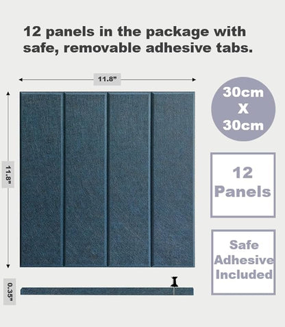 Large Cork Board Alternative - 12-Pack Felt Wall Tiles with Safe Removable Adhesive Tabs, Cork Wall Tiles Bulletin Board Home Office Essentials - Prussian Blue