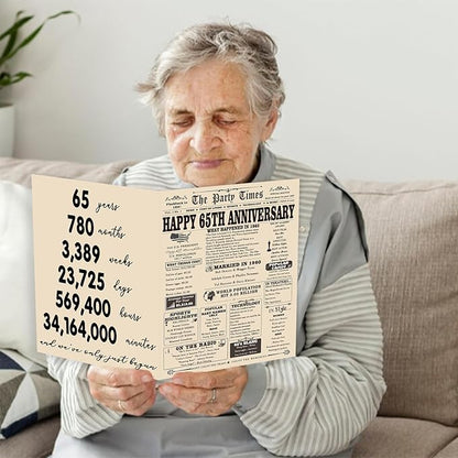YiKaLus Great 65th Wedding Anniversary Card for Husband Wife, Big 65 Years Aday Gifts for Women Men, 1960 Anniversary Decorations for Mom Dad