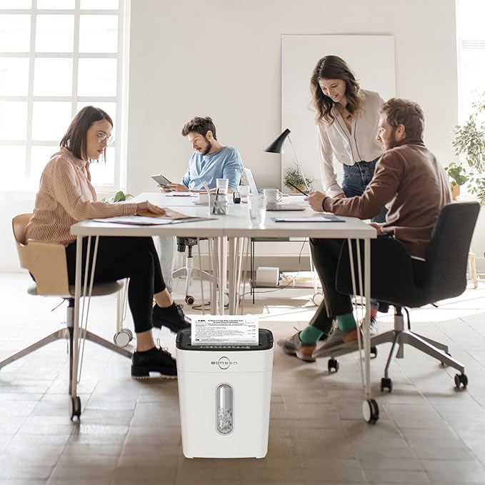 BONSEN White Paper Shredder for Home Office, 8-Sheet Cross-Cut Paper and Credit Card Small Office Shredders, High Security Level P-4 Ultra Quiet Shredder with 4 Gallons Wastebasket (S3101-W)