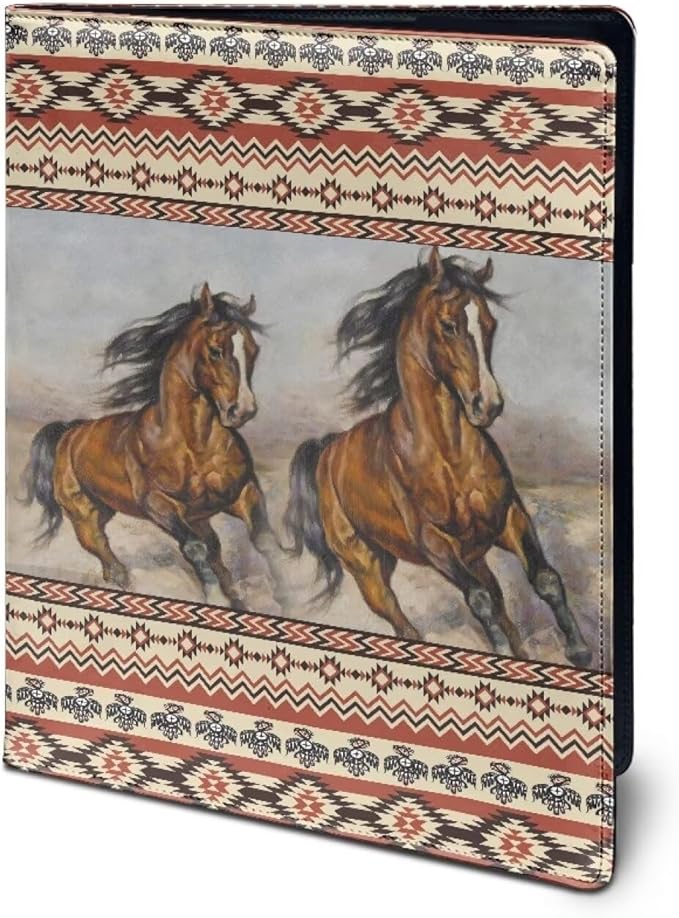 Cozeyat Padfolio with Clipboard for Men PU Leather Notepad Holder Legal Pad Holder Notebook Holder Ethnic Horse Design Padfolio - Business Gift