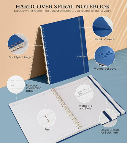 Spiral Notebook Journal 8.5” x 11”, A4 Large Notebooks for Women Men, College Ruled Lined Journal, 100 GSM Paper, Plastic Hardcover Spiral Bound Journals for Work School Note Taking Business, Navy