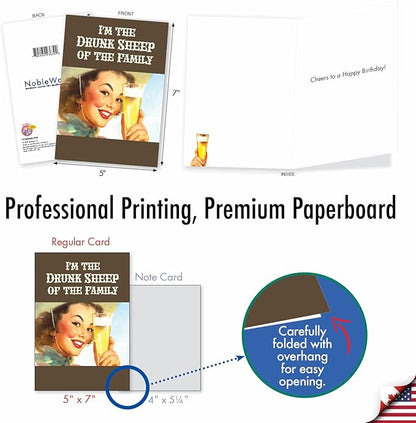 NobleWorks - 1 Funny Retro Birthday Card with Envelope - Hilarious Vintage Humor, Grown-Up Birthday Greeting - Drunk Sheep C7260BDG