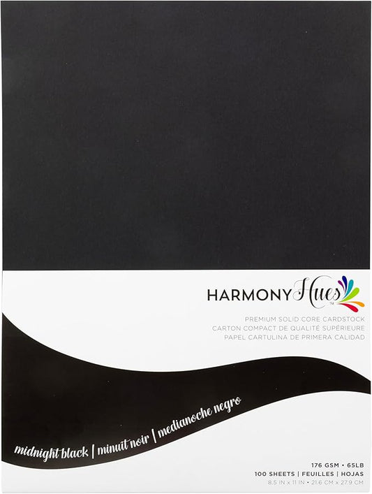 Cardstock 8.5 x 11 Paper Pack - 65lb Smooth Card Stock for Crafts, Cardmaking, Printers - 100 Scrapbook Sheets - Double Sided with Solid Core, Midnight Black