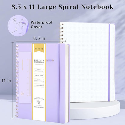 Yoment Bullet Dotted Journal Spiral Notebook 8.5 x 11 A4 Large Dot Grid Notebooks, 100 GSM Thick Dot Paper, Journaling Notebooks for Work School Sketching, A4 Purple