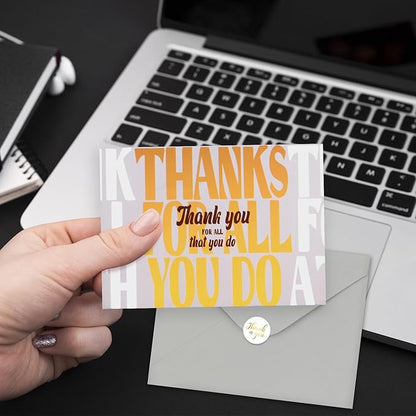 30 Employee Appreciation Cards Bulk with Envelopes - Teacher Thank You Cards 300GSM Blank Greeting Cards for Teachers, Employees, Nurse, Volunteers and Doctor