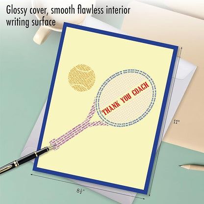 NobleWorks - Jumbo Team Coach Thank You Greeting Card From Us 8.5 x 11 Inch with Envelope (1 Pack) Sports Teacher Gratitude, School Athlete Appreciation Notecard, Tennis Racquet J10037ATYG-US