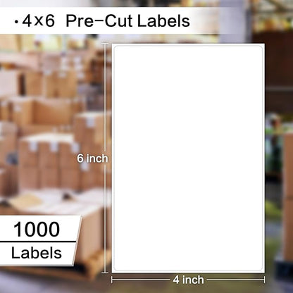 L LIKED 1000 Shipping Labels - 4"x 6", Single Sheet, Printable Labels for Laser & Inkjet Printers, Self Adhesive Address Mailing Postage Labels Stickers (1000 Sheets)