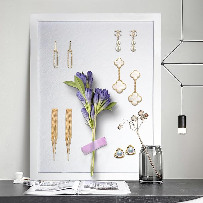 White Bulletin Board Cork Boards Vision Board with Felt, 17"x13" Small Display Pin Board for Walls, Desk, Jewelry, Notes, Collection, Photos, Office, White Framed and Felt Board, 1pc