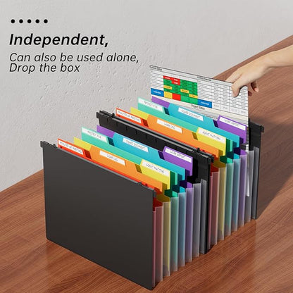 Fireproof File Box with Hanging File Folders,Accordion Pockets,Hanging File Organizer for Letter Size(Folders+Box-13.8"*12.2''*9.8'')