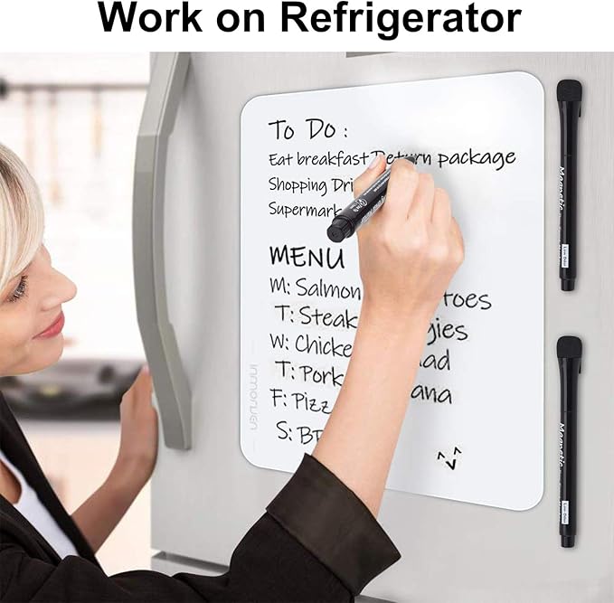 Magnetic Dry Erase Markers, (12 pk) Dealkits Low Odor White Board Markers with Erasers for Kids Teacher Supplies for Classroom Work on White Board, Calender, Fine Tip Point, Black