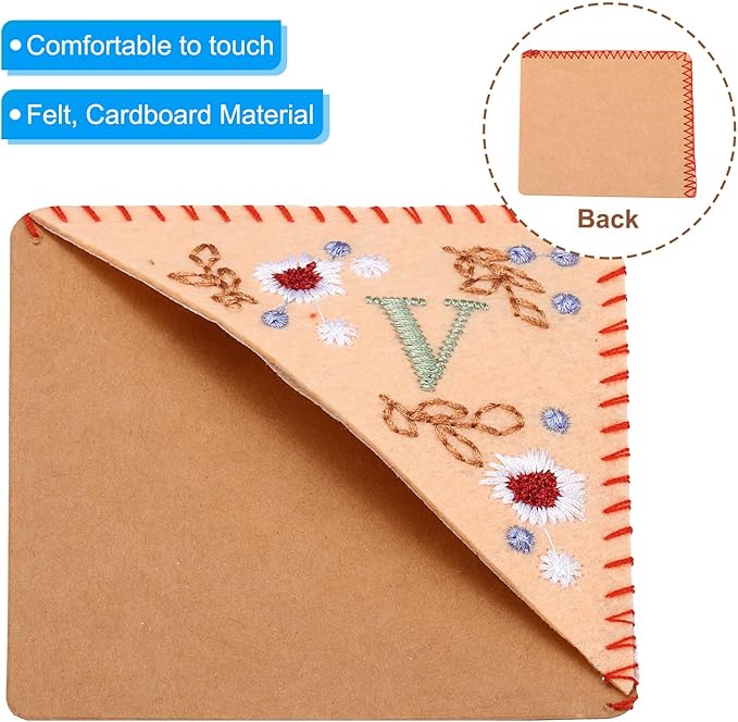 PATIKIL Personalized Embroidered Corner Bookmark, Cute Flower Felt Stitched Triangle Book Mark Page Marker for Women Men Book Lovers Teachers, Pink, Letter V