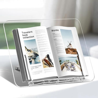 Acrylic Book Stand, UPERGO Angle Adjustable Book Display Stand,Foldable Cookbook Stand, Lightweight Book Holder for Magazines, Laptop, Recipe, Textbook