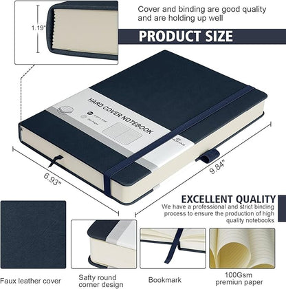 Lined Journal Notebook, 360 Numbered Pages(With page number), Thick Journal for Writing B5 College Ruled Notebook, 100gsm Lined Paper, Leather Hardcover, 9.8'' X 6.9''-Denim Blue