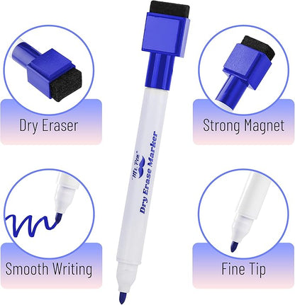 Mr. Pen Magnetic Dry Erase Markers, 12 Pack, Fine Tip, Blue with Eraser Cap