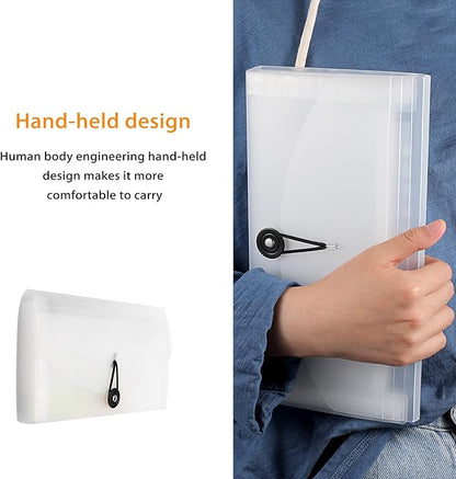 BTSKY Expanding File Folder –New 13 Pockets Small Accordion File Folder Expandable Card Ticket Holder File Storage Folder Check Bill File Folder Plastic Wallet Case (White Translucent)