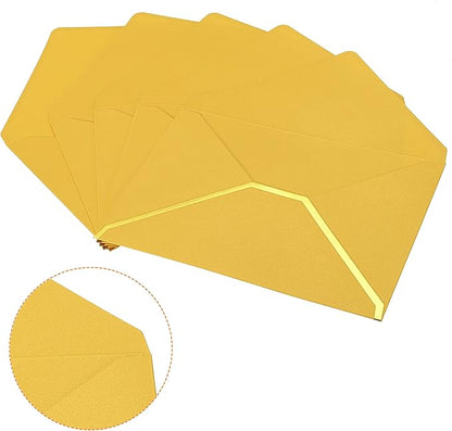 PATIKIL V Flap Envelopes, 10 Pack 7 x 5'' Luxury Style Gold Border Greeting Card Envelope for Invitations Weddings, Yellow