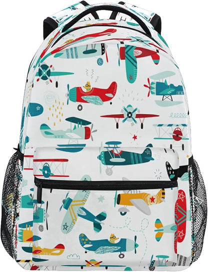 AUUXVA Colorful Helicopter Airplane School Backpack for Girls Boys Kids Laptop Backpack Travel Camping Daypack