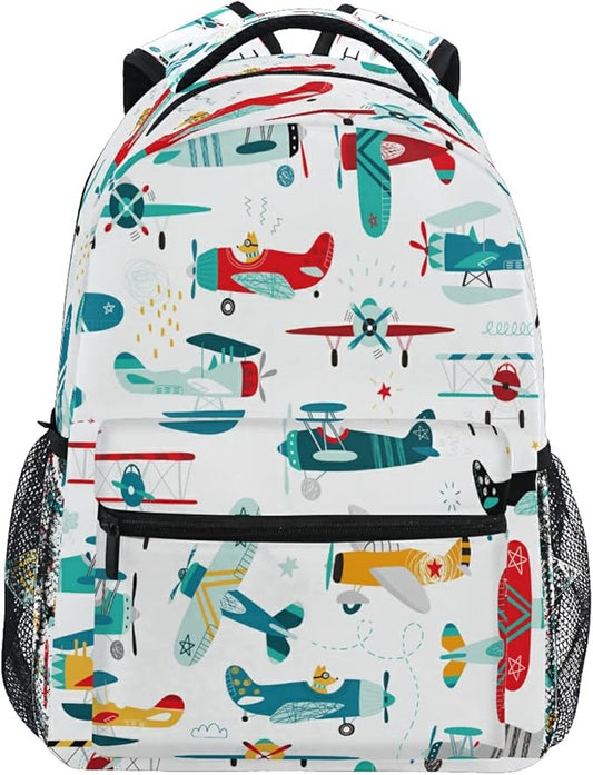 AUUXVA Colorful Helicopter Airplane School Backpack for Girls Boys Kids Laptop Backpack Travel Camping Daypack