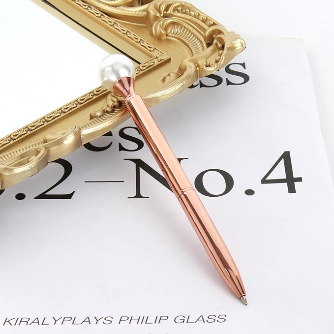 6 Pieces False Pearl Decoration Twist Metal Ballpoint Pen Ball Pen 1.0 MM Black Ink