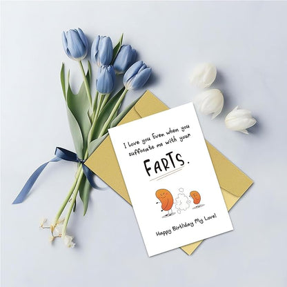 Funny Birthday Card for Couples, Cute Fart Birthday Card for Boyfriend Husband, I Love You Even When You Suffocate Me With Your Farts...