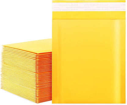 DaSen Kraft bubble mailers 6x9 Inch 50 Pack,Self-Sealing Paper Envelopes for Packaging,Strong Adhesion Envelope Mailers, Small Waterproof Cushioned Padded Shipping Bags Yellow #0