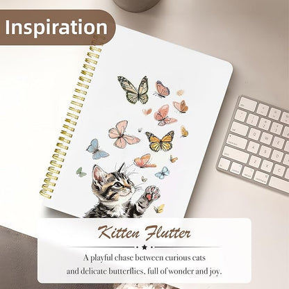 Cute Spiral Notebook journal B5 Aesthetic Pretty Design for Women Girls Kawaii with Pocket, 10 x 7.2 inch, Lined, Cat Butterfly
