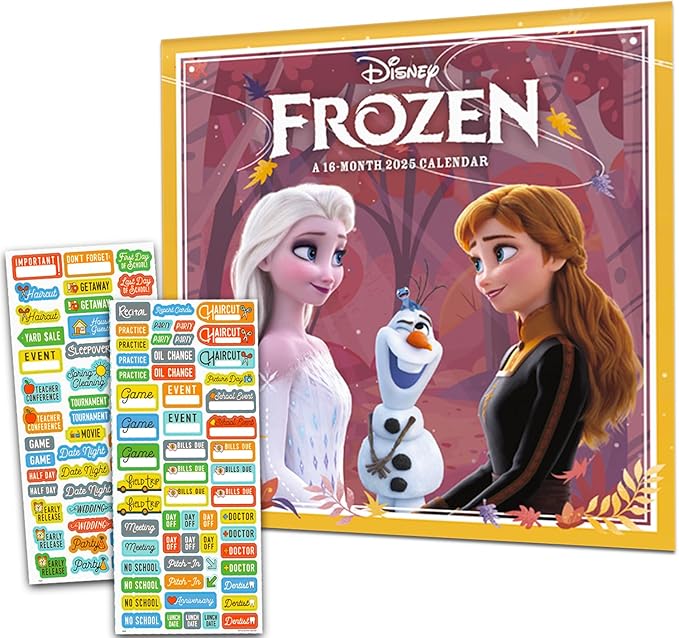 Disney Frozen Calendar 2025 - Deluxe 2025 Anna and Elsa Mini Calendar Bundle with Over 100 Calendar Reminder Stickers (Frozen Gifts, Office Supplies)