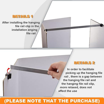 Epakh 8 Pieces Metal Hanging File Rail Clip File Divider Rail Clips 4 Pieces File Cabinet Rails for Hanging File Folder Frame for File Storage