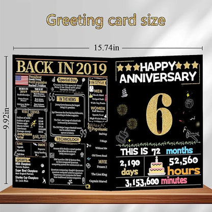 Joycard 6th Anniversary Card for Women Men, Gold Wedding Card for Wife Husband, Sweet Marriage Decorations Gifts for Couple, Perfect for Her Him on Anniversary Day, Back in 2019