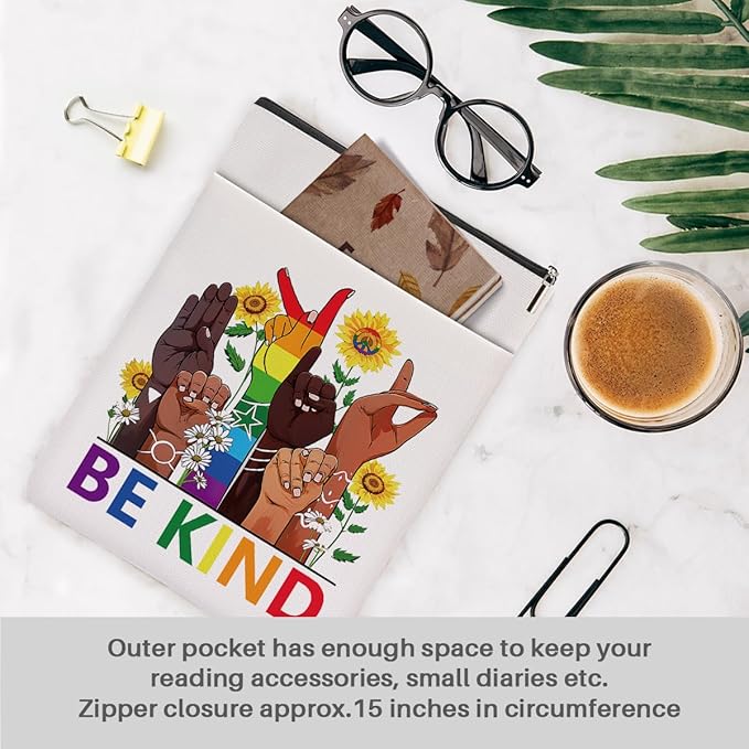 Book Themed Gifts Waterproof Book Sleeve Book Pouch LGBT Equality Rights Reading Gifts for Women Sisters Book Covers for Paperbacks Book Accessories Book Protector with Zipper and Front Pocket