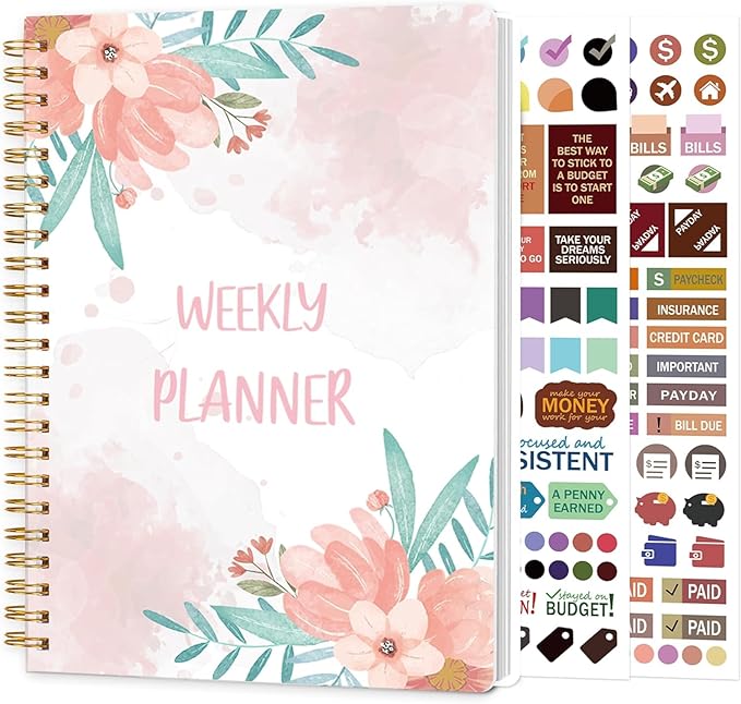 KMQOY Weekly Planner - Undated 52-Week To Do List Notebook with Habit Tracker Spiral Weekly Planner Notebook for Weekly Goals/Work Planner, 5.8" * 8" - pink flower