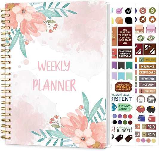 KMQOY Weekly Planner - Undated 52-Week To Do List Notebook with Habit Tracker Spiral Weekly Planner Notebook for Weekly Goals/Work Planner, 5.8" * 8" - pink flower