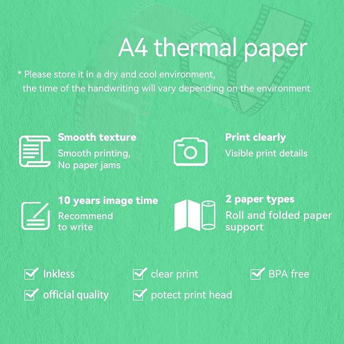 A4 Thermal Printer Paper 4 Roll, 8.3 inches Wide, Fax Paper, Compatible with PeriPage A40, M08F, MT810 and Other Portable Thermal Printers (4 Rolls | 8.3''x23')