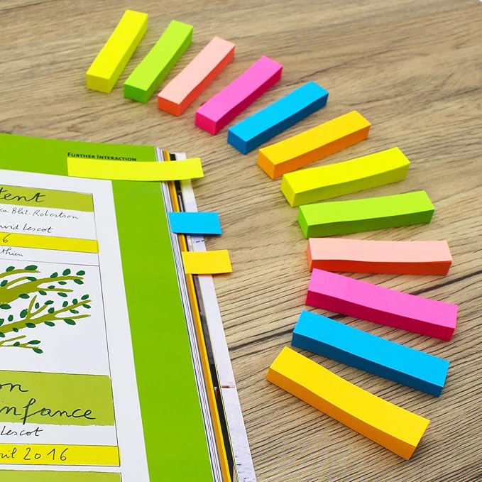 Sticky Notes, 0.6x3 Inch, 1200 Sheets Self-Stick Notes, Easy to Post for School, Office, Notebook, Bright Colors Assorted, 100 Sheets/Pad