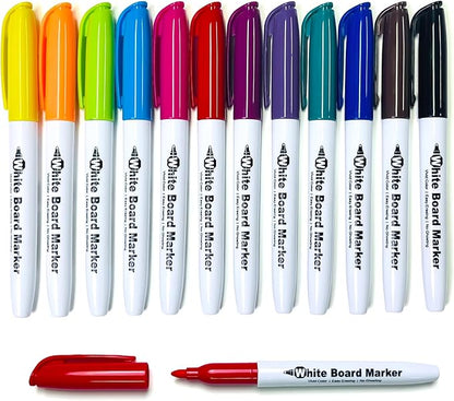 SFAIH Low Odor Dry Erase Markers Fine Tip - Whiteboard Markers 12 Pack 12 Assorted Color, Fine Tip Dry Erase Markers For Kids Adults, Color Markers for Classroom