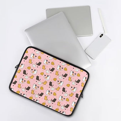 Cat Print Laptop Briefcases for Men Women, Heart Pattern Laptop Sleeve Case Water Resistant Neoprene Computer Carrying Cover 12 Inch Laptop Carrying Bag