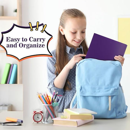 60-Pack Plastic Folders with Pockets and Prongs,2-Pocket Folders with 3 Fasteners, Poly Folders Holds 8-1/2" x 11" Paper for School/Office/Home, Purple