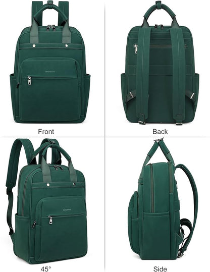 MASINTOR Leather Laptop Backpack for Women, Stylish Computer Backpack College Business Work Shoulder Bags Work and Travel Retro Green