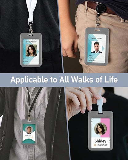 Uniclife 3 Pack Sliding ID Badge Holder Vertical Hard Plastic Case with Clear Window Grey Card Protector Pouch for Office School ID Credit Cards Proximity Key Cards Driver’s Licenses and Passes