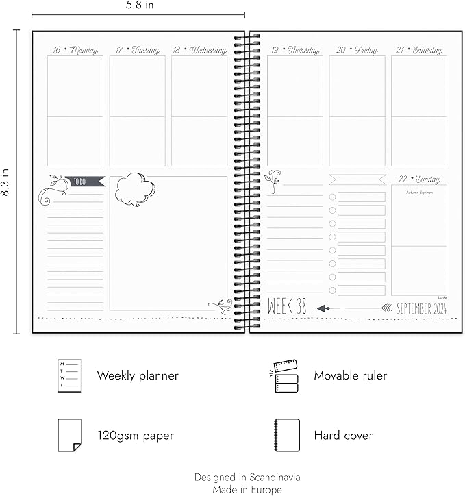 Doodle Academic Planner 2024-2025 | July 2024 - August 2025 | Weekly & Monthly Planner | Space for Creativity | Planner stickers included | Black cover | 120gsm paper
