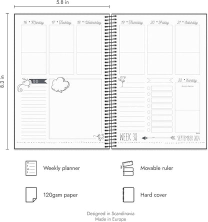 Doodle Academic Planner 2024-2025 | July 2024 - August 2025 | Weekly & Monthly Planner | Space for Creativity | Planner stickers included | Black cover | 120gsm paper