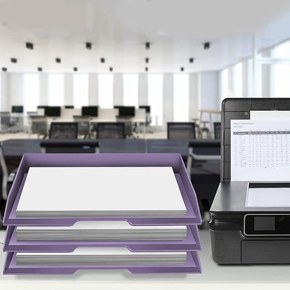 Acrimet Stackable Letter Tray 3 Tier Side Load, Plastic, Desktop File Organizer (Solid Purple Color)