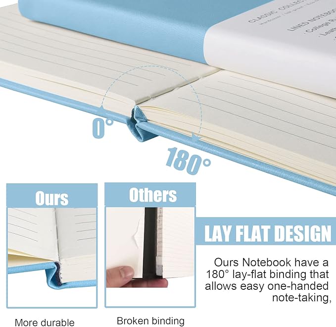 Lined Journal Notebook, 6Pack(sky blue), 160 Pages, Medium 5.7 inches x 8 inches - 100 gsm Thick Paper, Hardcover