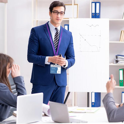 100 Pcs Lanyards for ID Badges and 100 Pcs Clear Name Tag Holders Reusable Lanyard with Clip Plastic ID Card Badge Holder Name Badges for Adults Kids Business School Office Supplies (Purple)