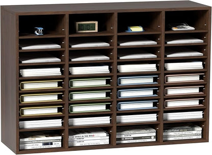 VEVOR Literature Organizer, 36 Compartments Office Mailbox with Adjustable Shelves, Wooden Mailbox Sorter Medium Density Fiberboard Office Home Classroom Storage for Files, Documents, Papers, Grey