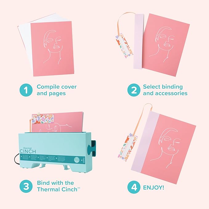 We R Memory Keepers Thermal Cinch Binding Machine Pink 12 Inch, Includes Thermal Book Binding Machine, Book Spines, and Clips, Create DIY Journals, Notebooks, Scrapbooks, Photo Books, and Documents