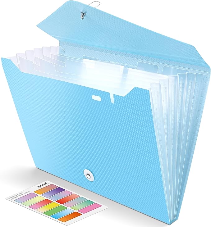 Nicecho Expanding File Folder, 7 Pockets Accordion File Organizer, A4 Letter Size Paper Document Receipt Organizer Accordian Filing Folder for Classroom, Home, Office and Travel (Blue)