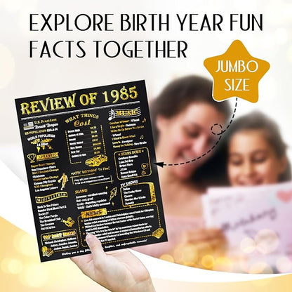 40th Birthday Card for Women Men, Jumbo Pop Up 40th Birthday Cards for Her Him, Happy 40th Birthday Decorations for 40 Year Old Women Men Funny Birthday Gifts, Review of 1985, Black Gold